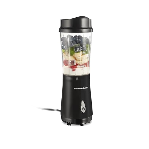 Hamilton Beach Portable Blender for Shakes and Smoothies with 14 Oz BPA Free Travel Cup and Lid, Durable Stainless Steel Blades for Powerful Blending Performance, Black (51101AV)