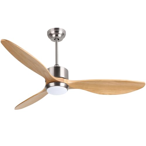 Ovlaim 52 Inch Solid Wood Ceiling Fans with Lights Remote Control, 6 Speed Quiet DC Motor 3 Blade Propeller Smart Ceiling Fan, Indoor Living Room Bedroom