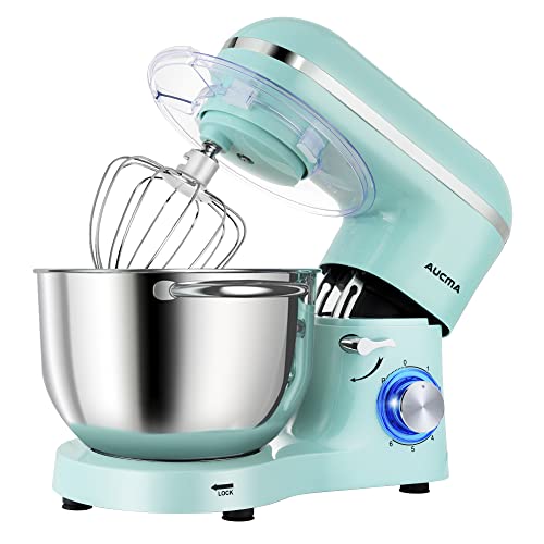 Aucma Stand Mixer,6.5-QT 660W 6-Speed Tilt-Head Food Mixer, Kitchen Electric Mixer with Dough Hook, Wire Whip & Beater (6.5QT, Blue)