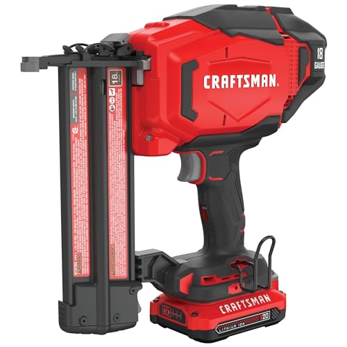 CRAFTSMAN V20 Cordless Brad Nailer, 18 Gauge Nail Gun, with Battery and Charger (CMCN618C1)