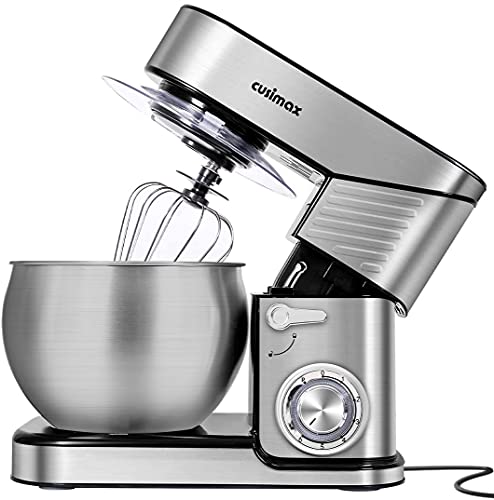 Stand Mixer, CUSIMAX 6.5QT Stainless Steel Mixer 6-Speeds Tilt-Head Dough Mixers for Baking with Dough Hook, Wire Whisk & Flat Beater, Splash Guard for Home Cooking kitchen Mixer, Silver