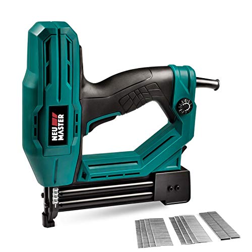 NEU MASTER Electric Brad Nailer, NTC0040 Electric Nail Gun/Staple Gun for Upholstery, Carpentry and Woodworking Projects, 1/4'' Narrow Crown Staples 200pcs and Nails 800pcs Included
