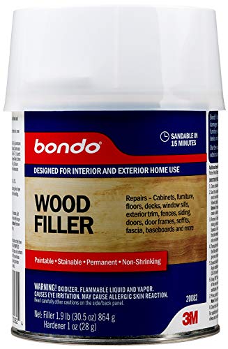 3M Bondo Wood Filler 30 oz (850.49 g) with Bondo Cream Hardner 0.5 oz (14g), Repairs Chips and Cracks in Wood, Sandable, Paintable, and Stainable (WF-QT-ES)