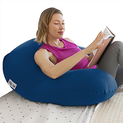 Yogibo Support Reading Pillow Unique U-Shaped Backrest with Arms, Provides A Lift for Watching TV, Gaming, Working, Filled with Soft Micro-Beads, Blue