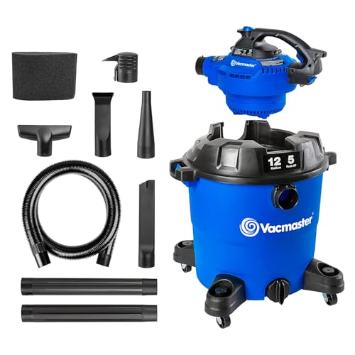 Vacmaster VBV1210, 12-Gallon* 5 Peak HP** Wet/Dry Shop Vacuum with Detachable Blower, Blue