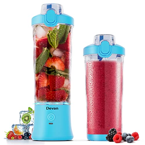 Portable Blender,270 Watt for Shakes and Smoothies Waterproof Blender USB Rechargeable with 20 oz BPA Free Blender Cup and a Travel Lid. (Blue, 20 oz)