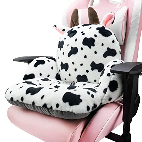QYA Computer Chair Cushion Cow, Cute Desk Seat Cushion with Backrest Non-Slip, Kawaii Chair Pillow for Gamer Chair, Comfy Chair Cushion for Bedroom (32'x 18')