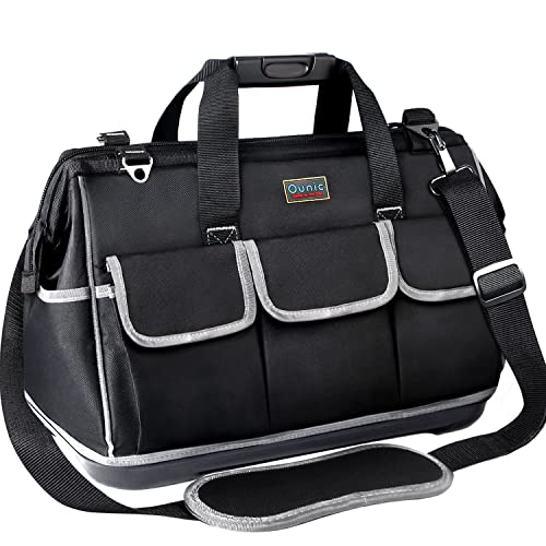 Tool Bag, Ounic 20 Inch Large Tool Bag With Wide Mouth and Waterproof Strong Molded Base, Heavy Duty Tool Bag Organizer with Adjustable Shoulder Strap Specially Designed for Various Tools