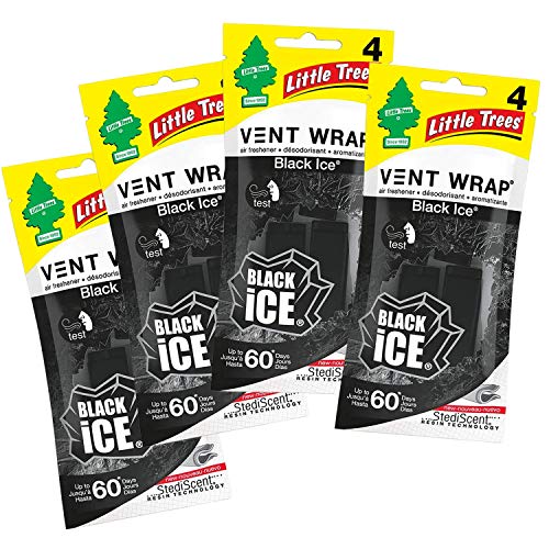 LITTLE TREES Car Air Freshener | Vent Wrap Provides Long-Lasting Scent, Slip on Vent Blade | Black Ice, 4 Packs (4 Count)
