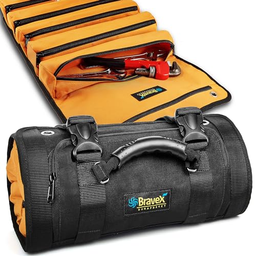 Voltstorm Tool Roll Tool Bag, Ballistic Nylon 1200D Kevlar Stitches YKK Zipper Wear Resistant, Zero-Abrasion Tool Bag 12 Pockets Wrench Roll Up Tool Pouch for Motorcycle Electrician Carpenter Plumber
