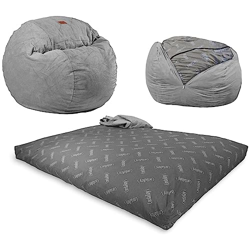 CordaRoy's Chenille Bean Bag - Convertible Bean Bag Chair & Bed - Machine-Washable Chenille Fabric Cover - for Basement, Living Room, Game Room, Dorm & More - Full Size - Charcoal