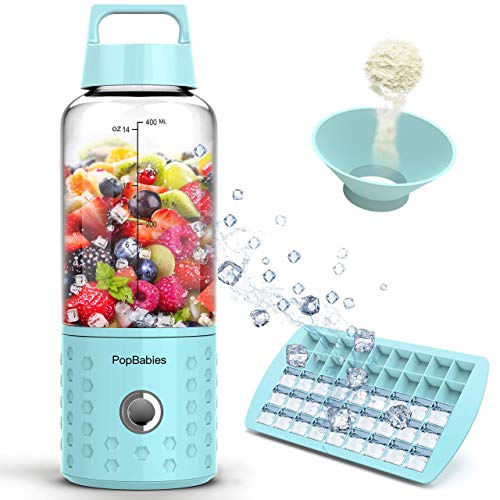 PopBabies Portable Blender, Personal Blender, Smoothie Blender for Shakes with USB rechargeable Blender Cup Corolina Blue