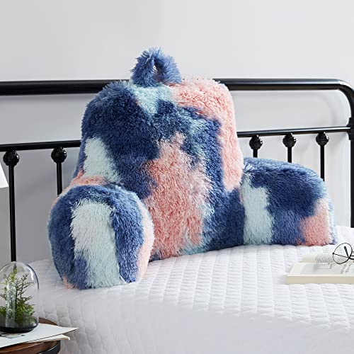 Jillche Bed Fluffy Fur Reading Pillow for Adults & Kids Unisize, College Dorm Room Essentials for Girls, Chair Pillow with Arms, Adorable Gift for Teen, Rest Sit Up Back Support